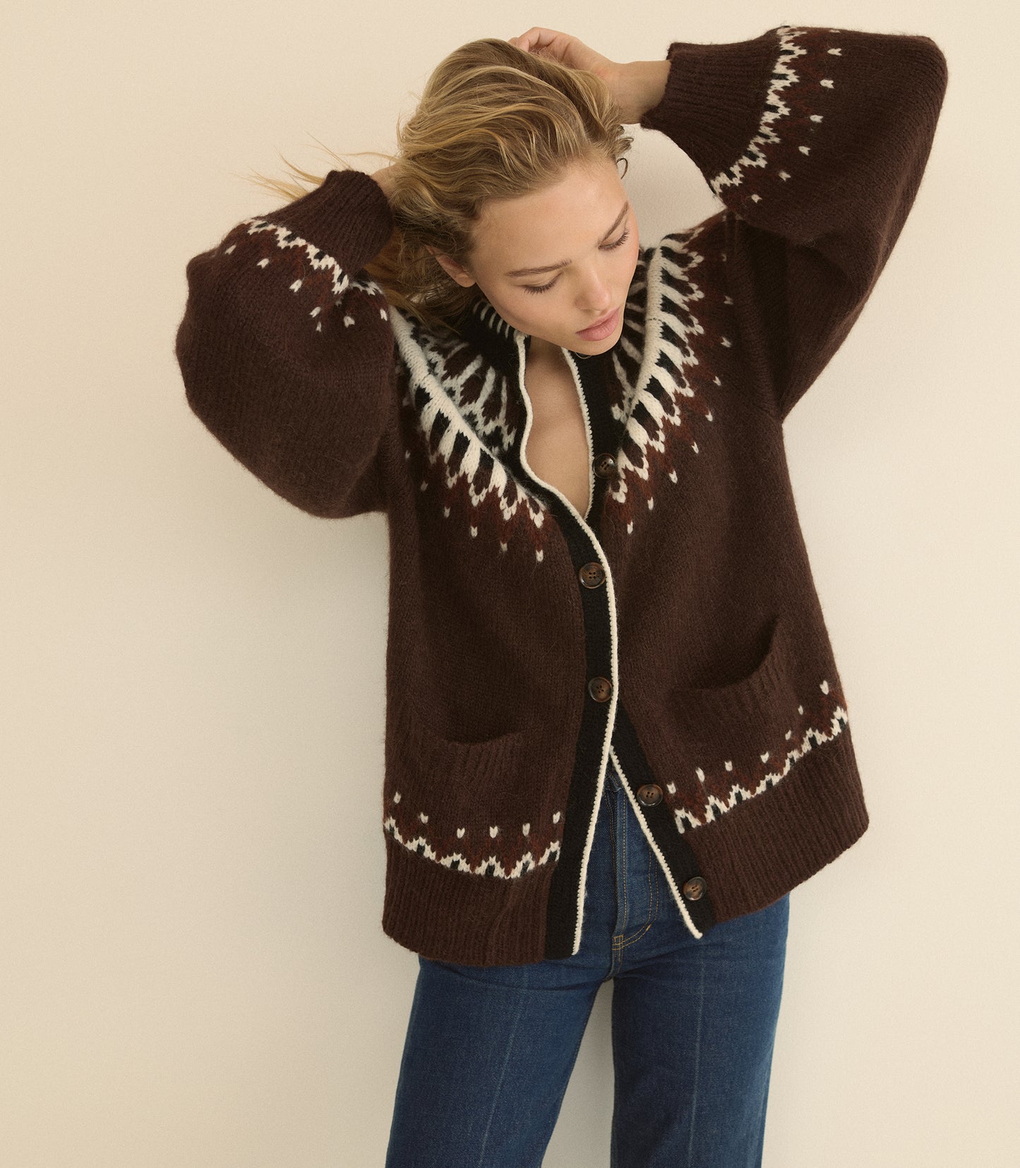 HUE CARDIGAN -- BRUN ABERDEEN FAIR ISLE