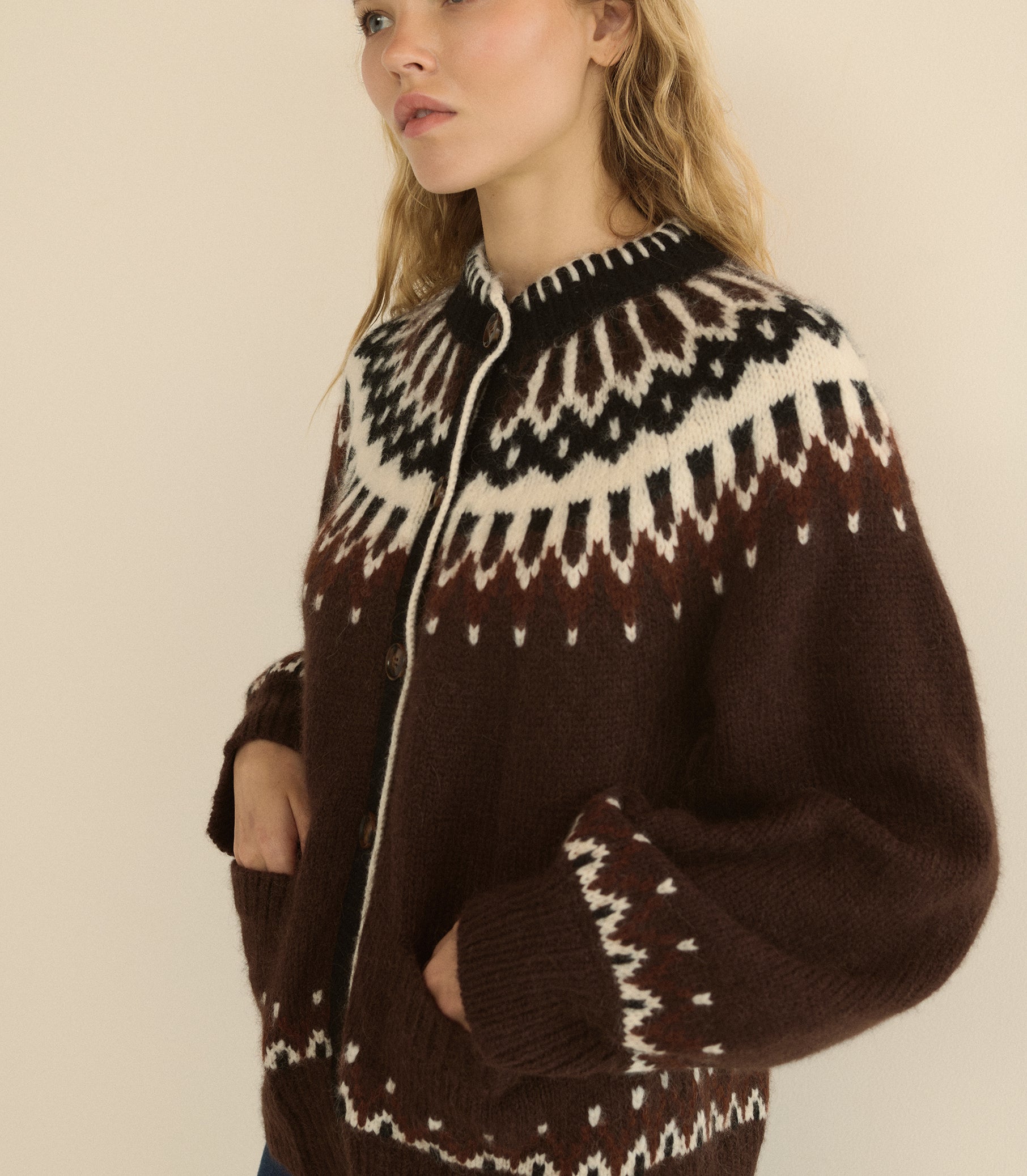 HUE CARDIGAN -- BRUN ABERDEEN FAIR ISLE view 6
