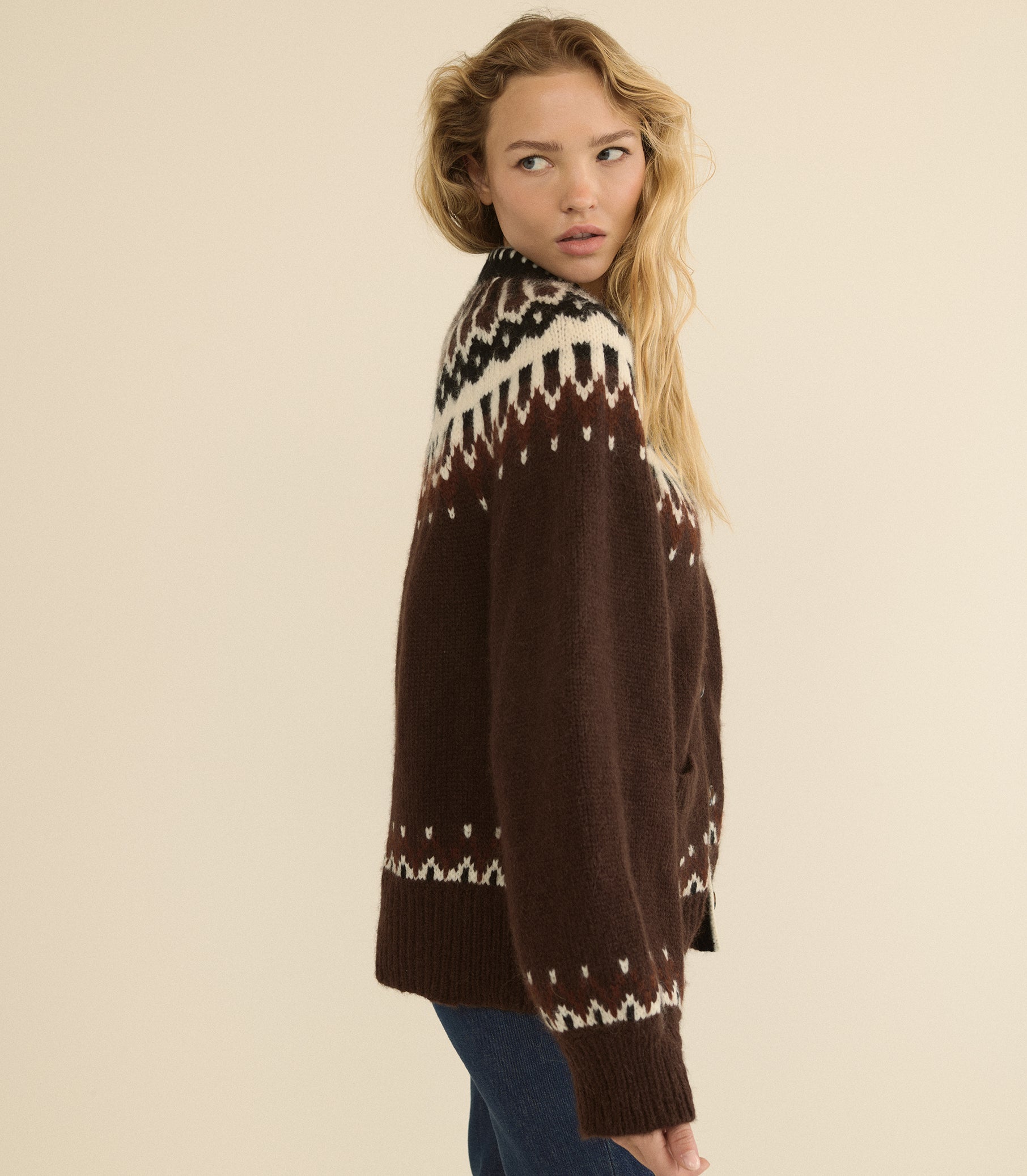 HUE CARDIGAN -- BRUN ABERDEEN FAIR ISLE view 7
