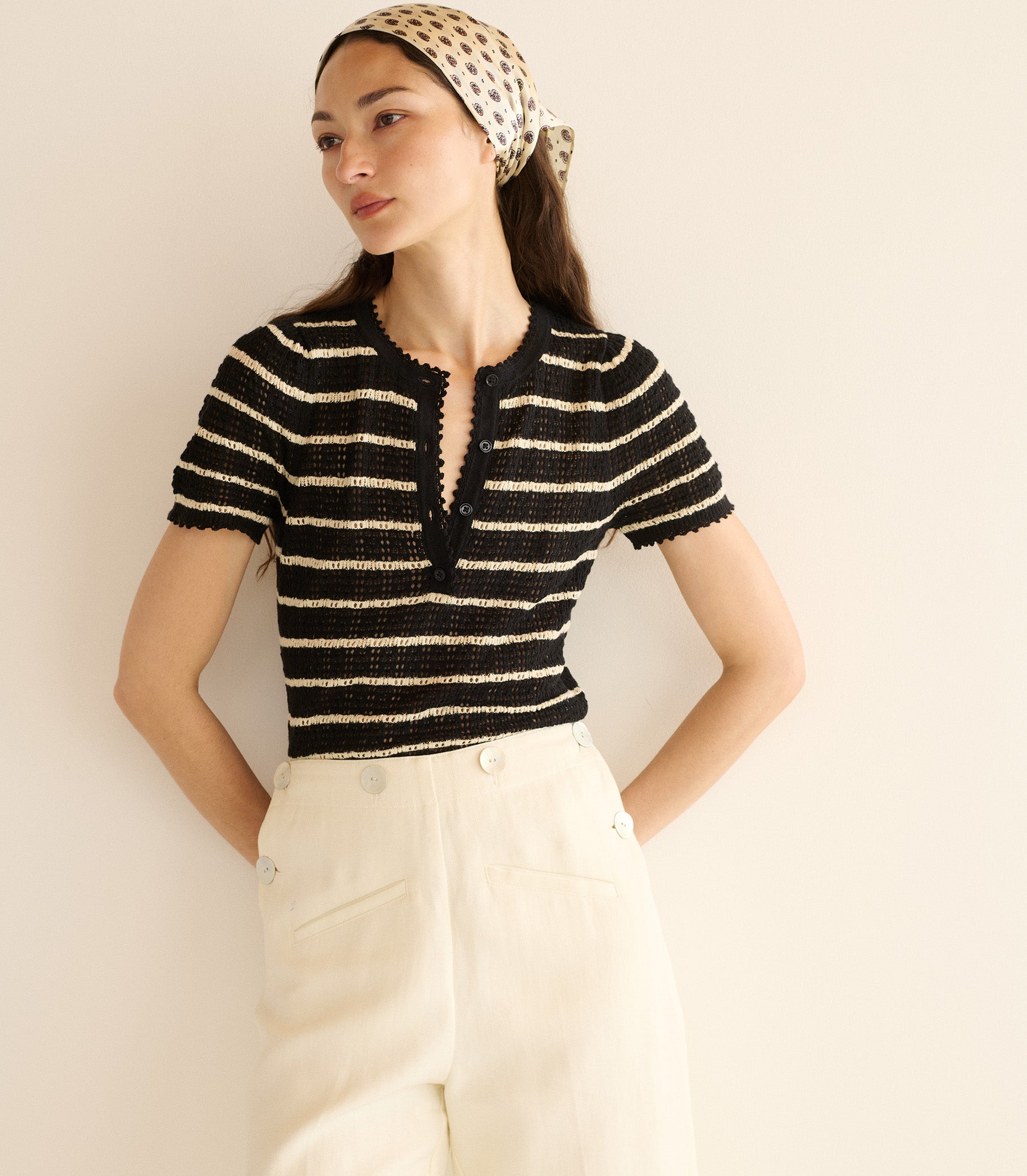 BRANDIE TOP -- NOIR ALLAIRE STRIPE view 1
