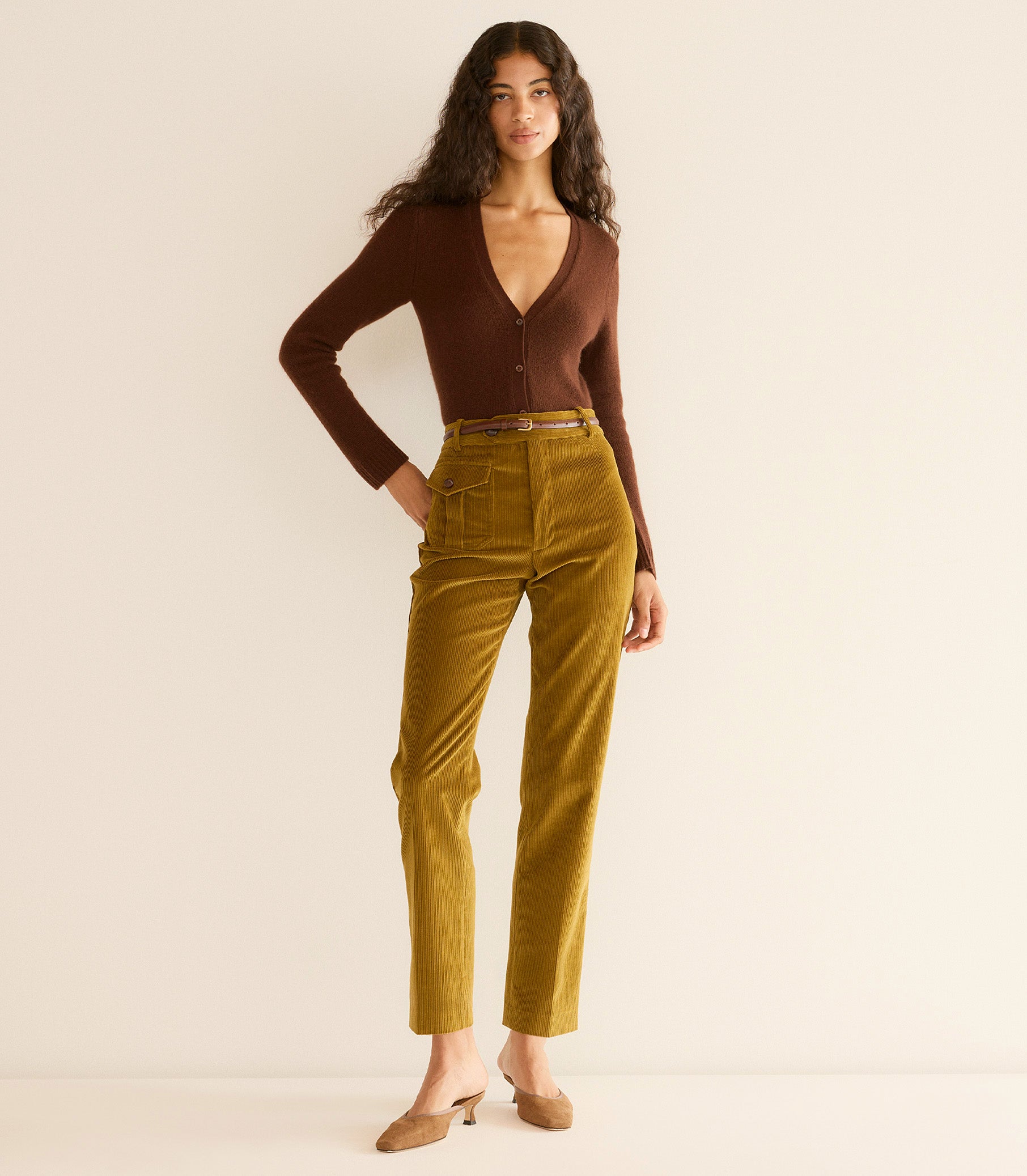 CAMERON CASHMERE CARDIGAN -- DARK UMBER view 3
