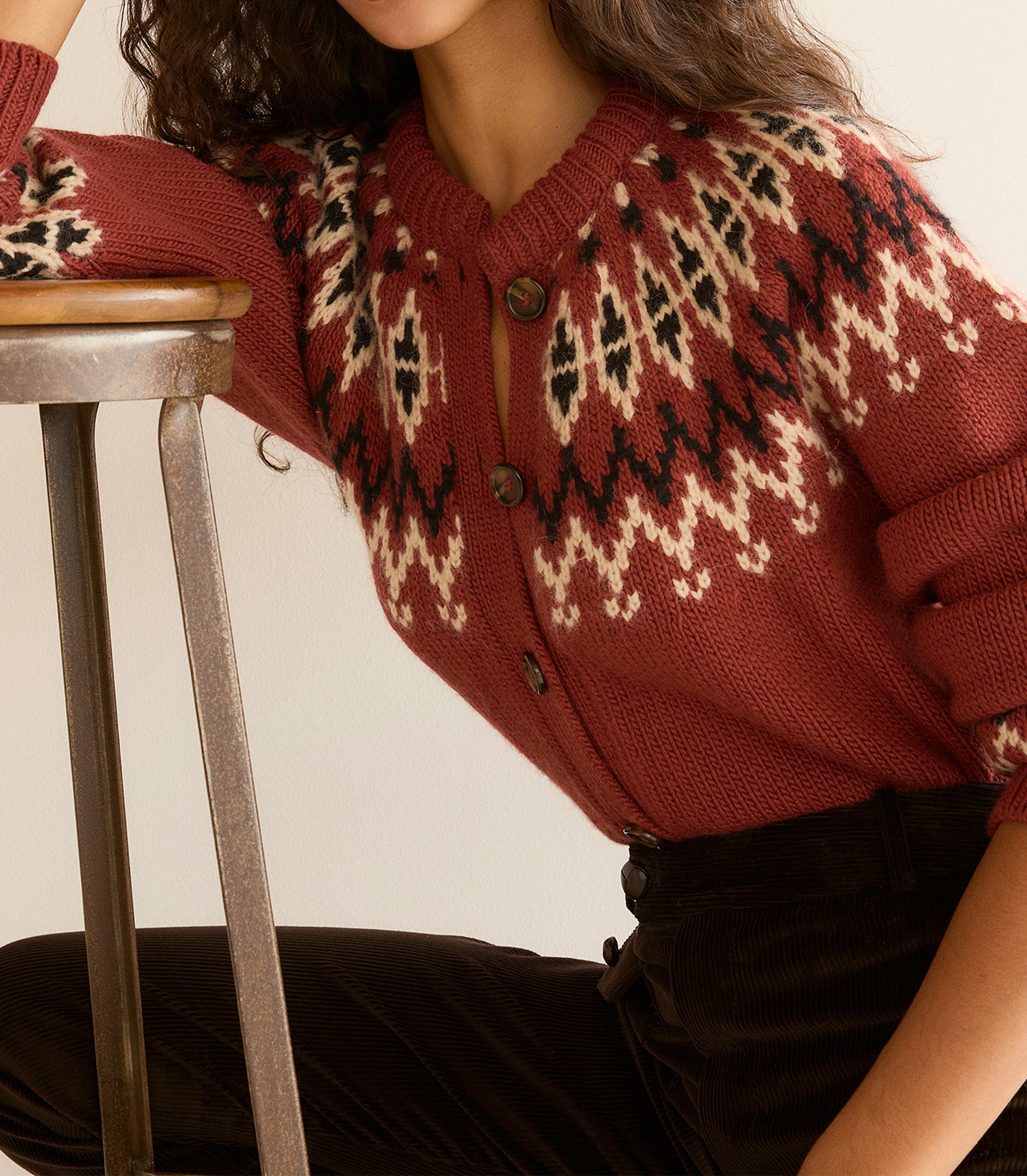 CLARKE CARDIGAN -- BURGUNDY OLYMPIA FAIR ISLE