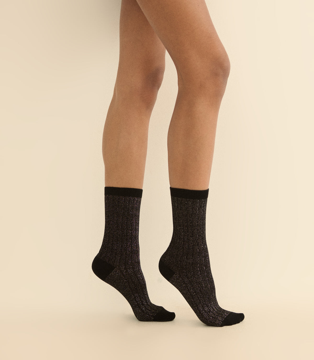 COLLÉGIEN VICTOIRE GLITTER CREW SOCKS -- NOIR DE CHARBON view 2
