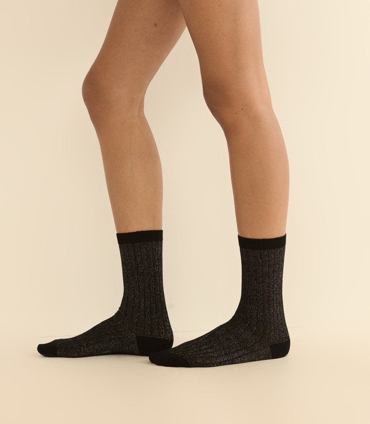 COLLÉGIEN VICTOIRE GLITTER CREW SOCKS -- NOIR DE CHARBON view 3
