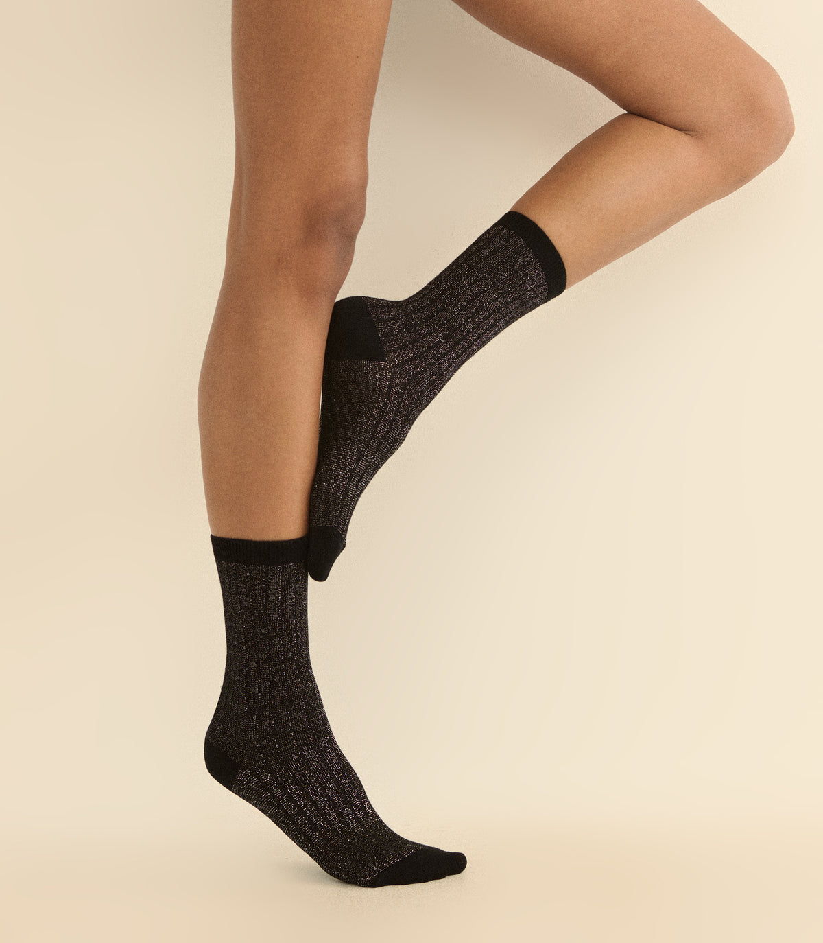 COLLÉGIEN VICTOIRE GLITTER CREW SOCKS -- NOIR DE CHARBON view 4
