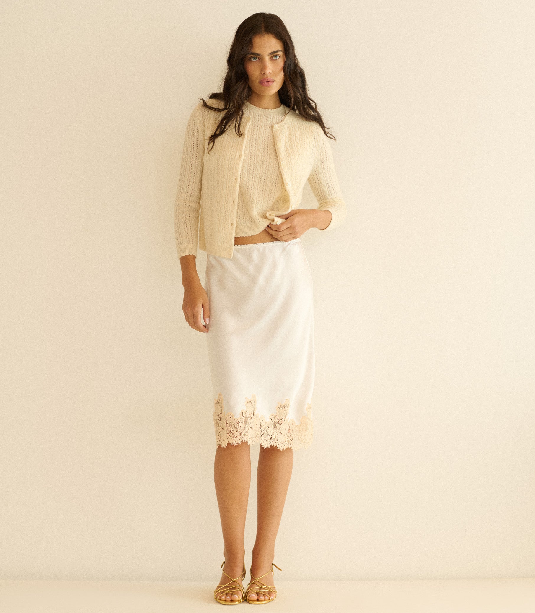DANAE CASHMERE CABLE CARDIGAN -- DOGWOOD view 6
