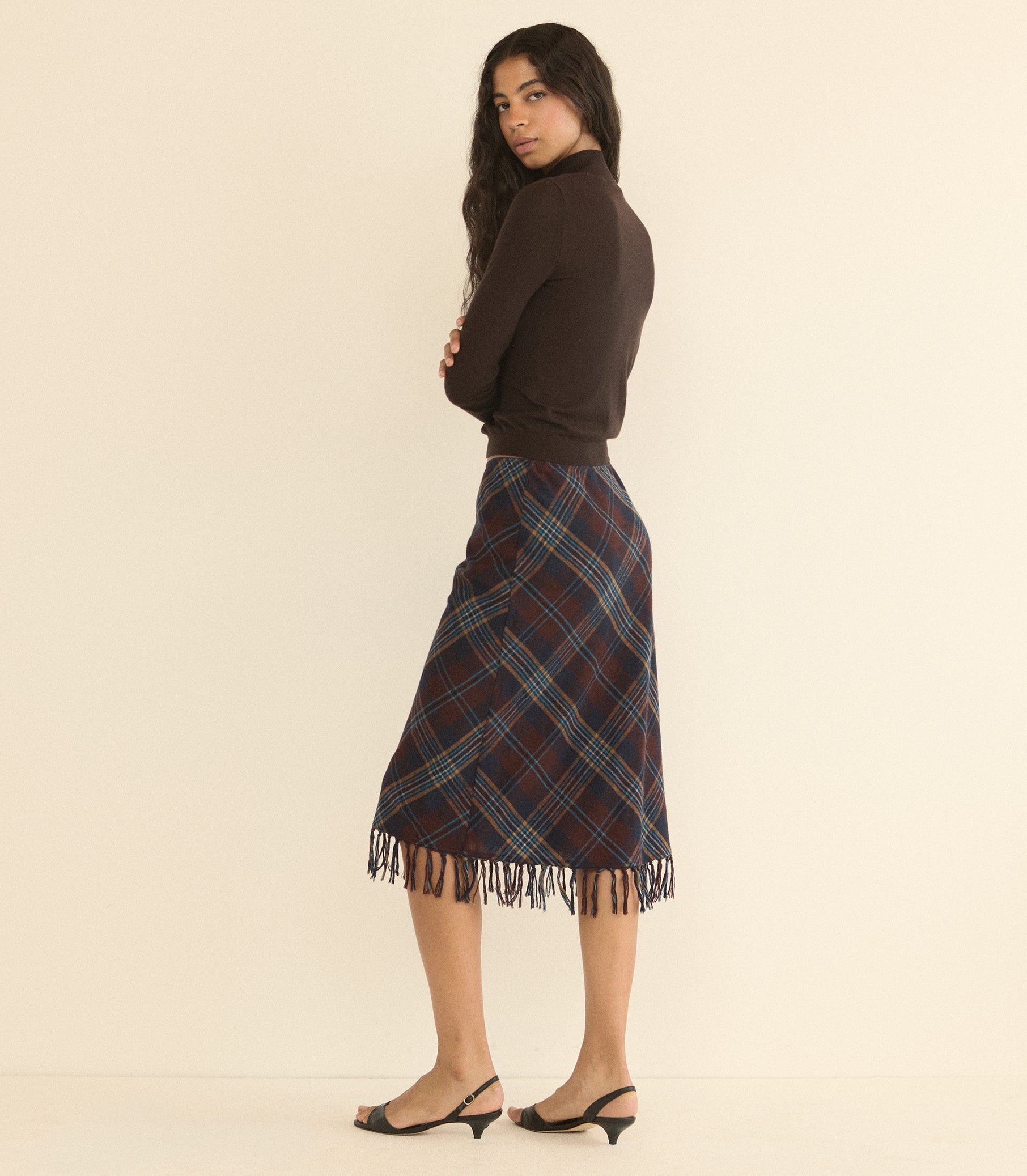 ELOWETTE KNOTTED FRINGE SKIRT -- WILLOUGHBY PLAID view 3
