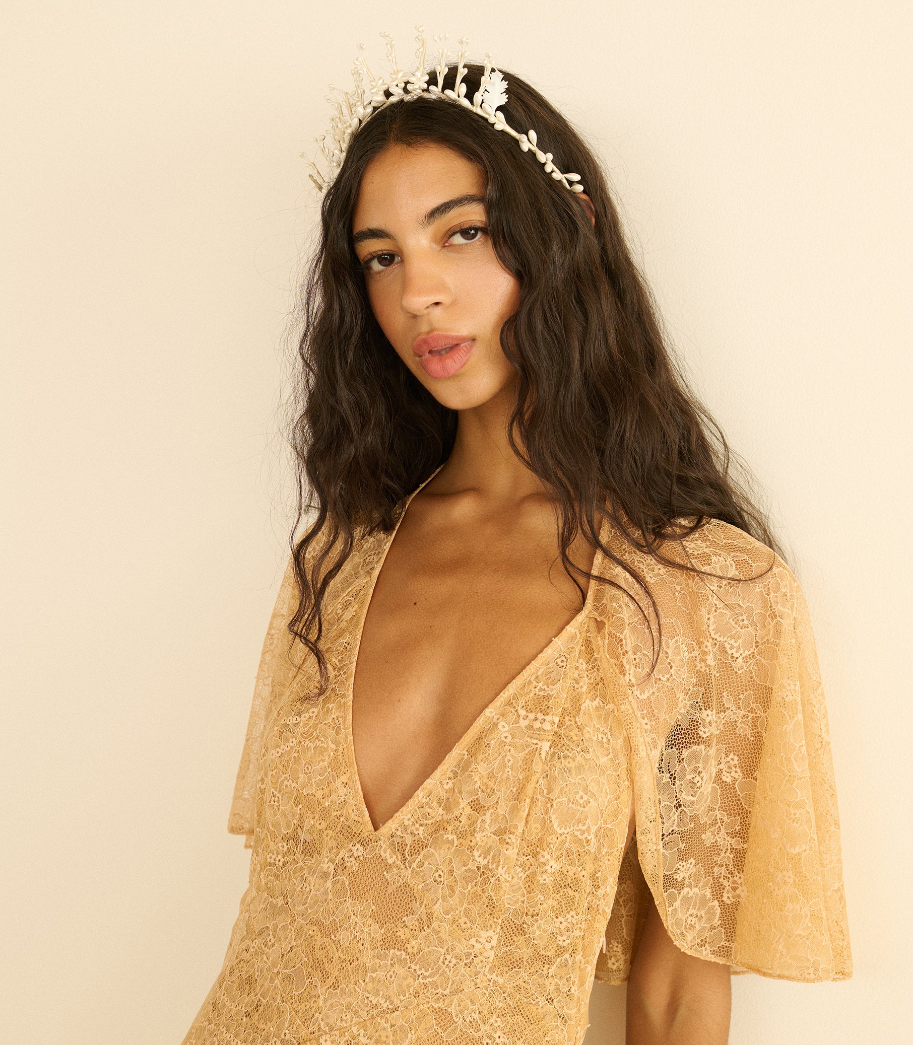FAYE TIARA -- ANTIQUE PEARL view 3
