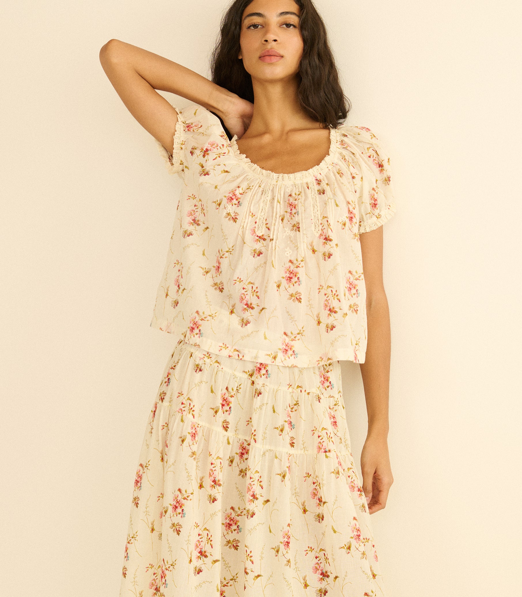 FREDERICA TOP -- BLANC PRAIRIE ROSE view 3
