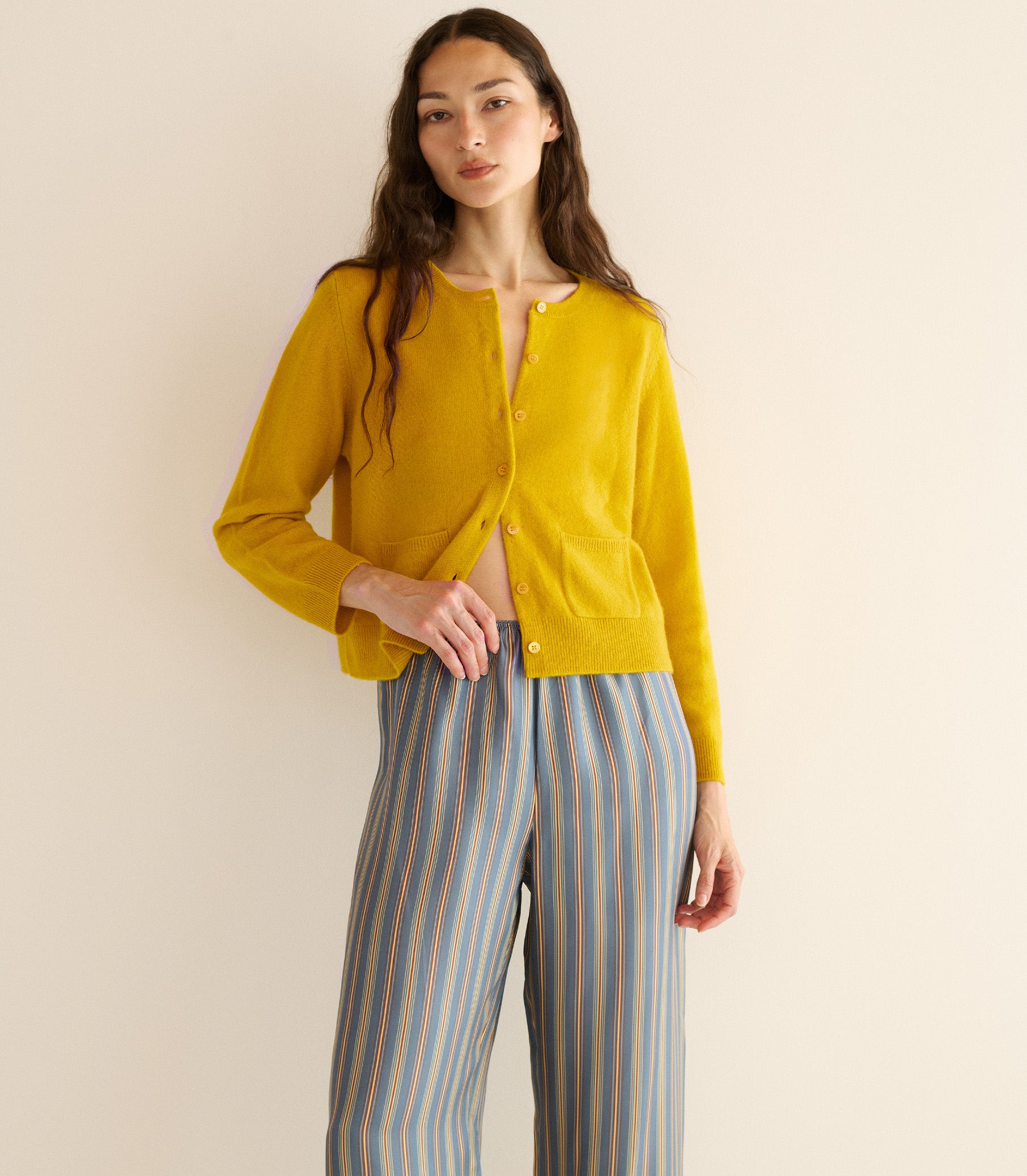 FREYA CASHMERE CARDIGAN -- CITRINE view 1

