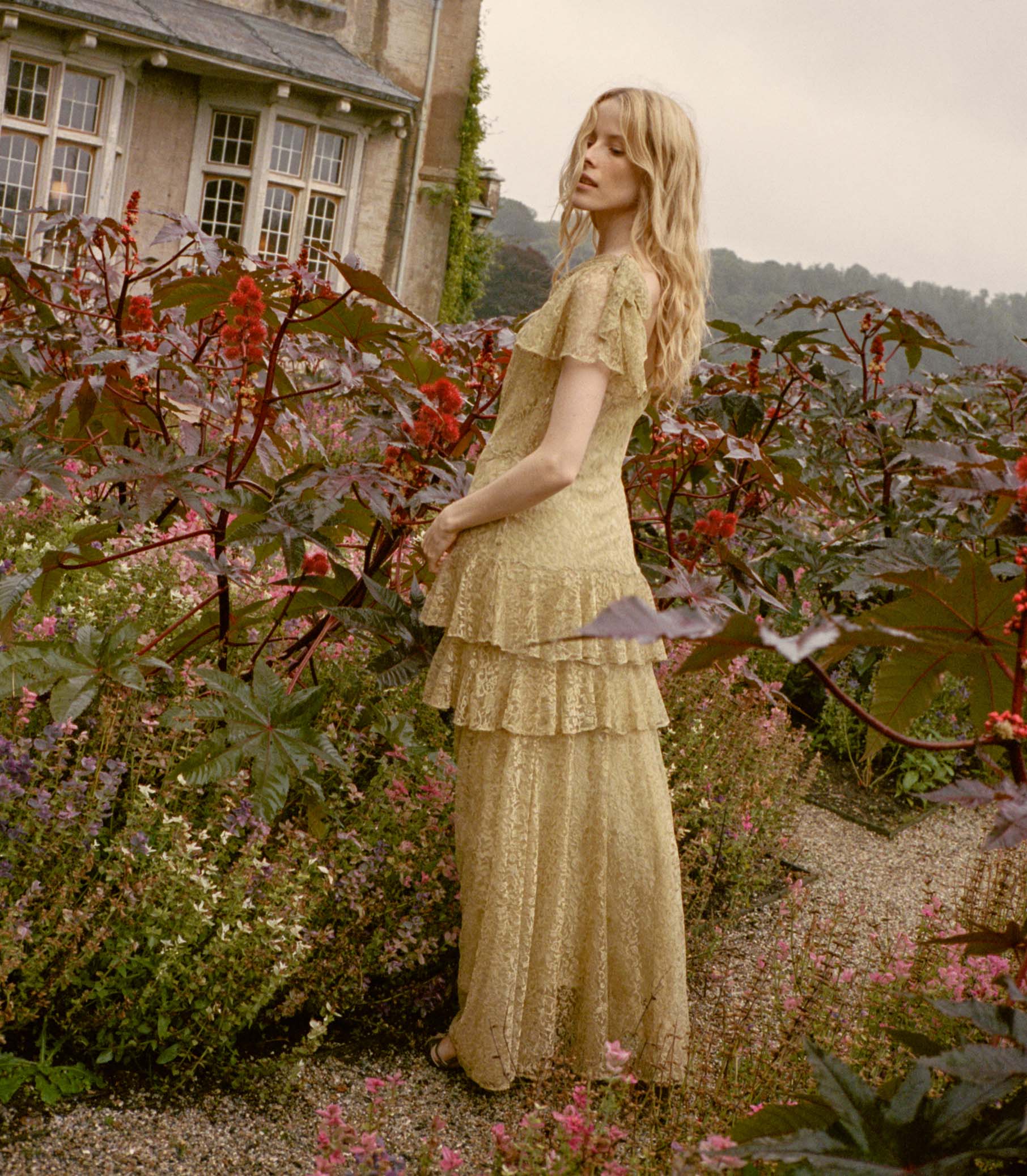 GARBO DRESS -- BURNISHED GOLD LACE view 2
