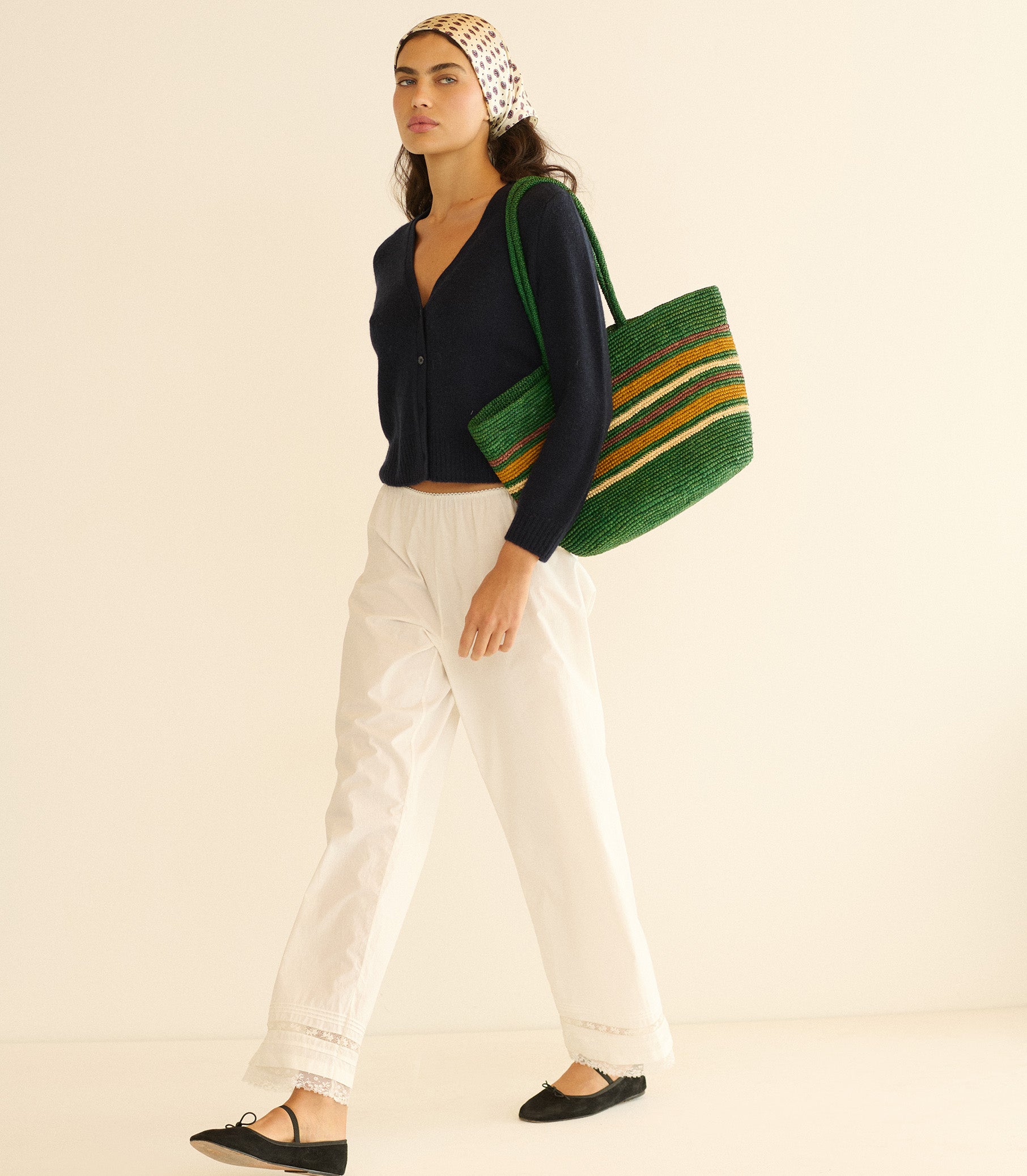 HARBOUR TOTE -- GREEN STRIPED RAFFIA view 4
