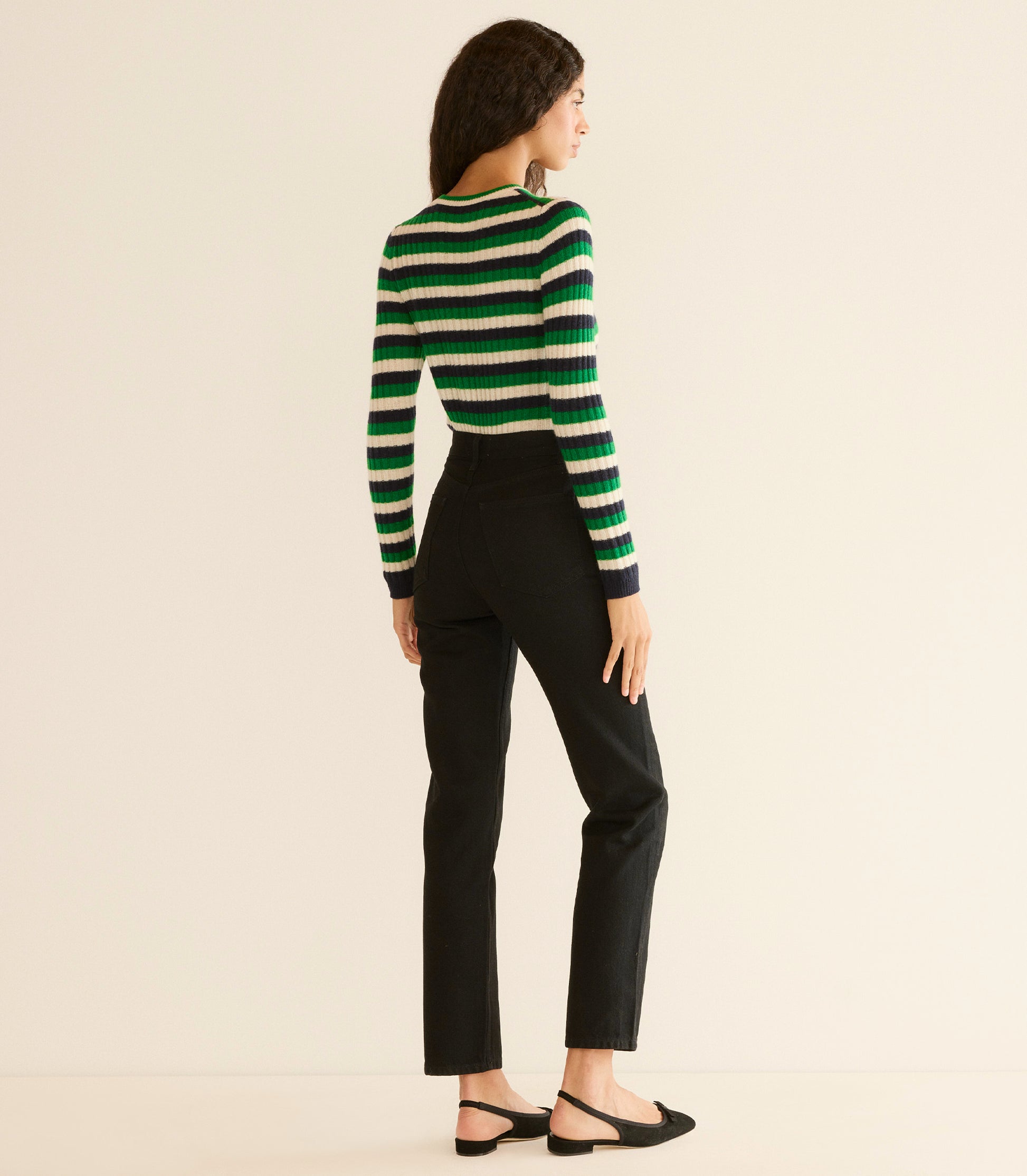 HYERES CASHMERE SWEATER -- VERT CARRINGTON STRIPE view 4

