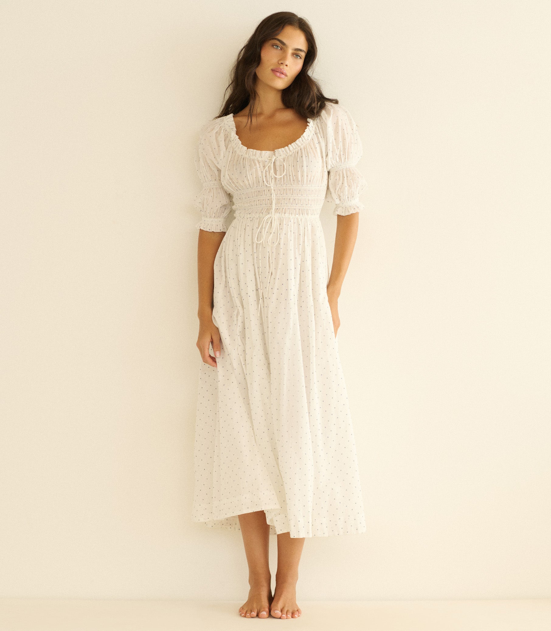 ISCHIA DRESS -- SALT FLOCK DOT view 4
