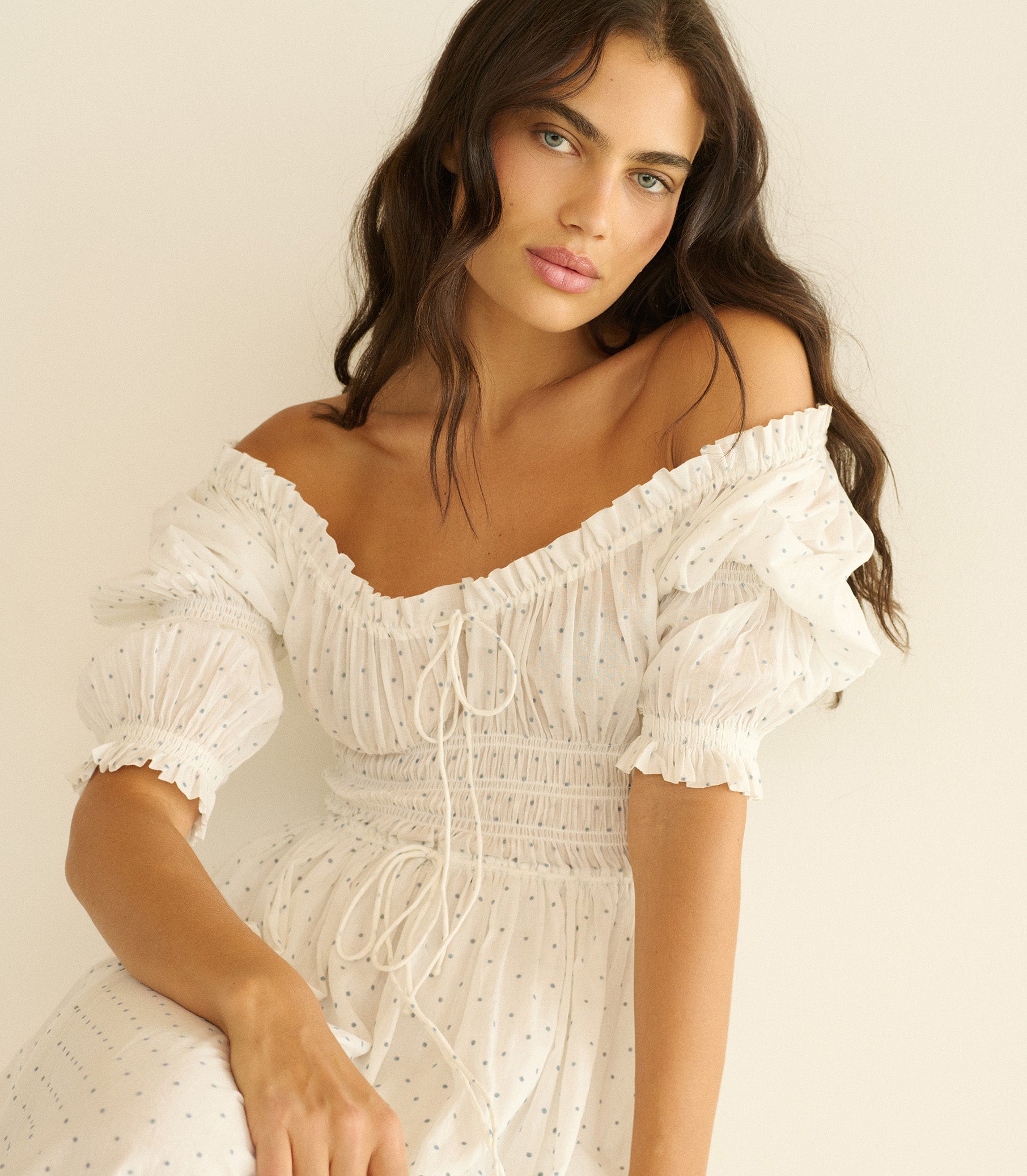ISCHIA DRESS -- SALT FLOCK DOT view 2
