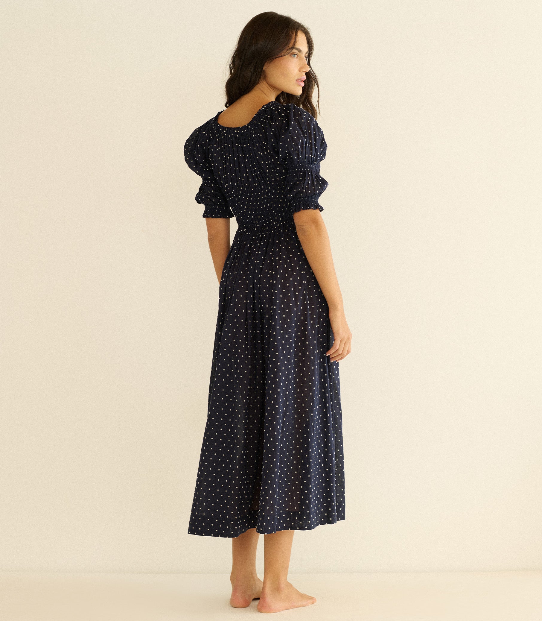 ISCHIA DRESS -- NAVY FLOCK DOT view 5
