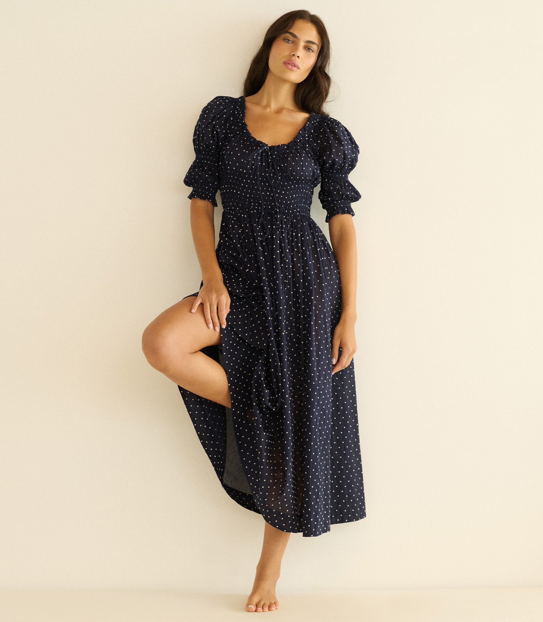 ISCHIA DRESS -- NAVY FLOCK DOT view 3
