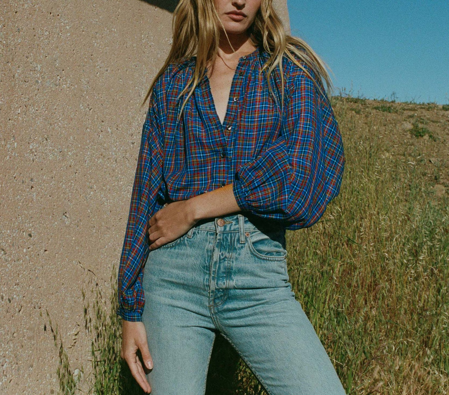 HMD -- THE JANE BLOUSE -- FRENCH PLAID BLUE