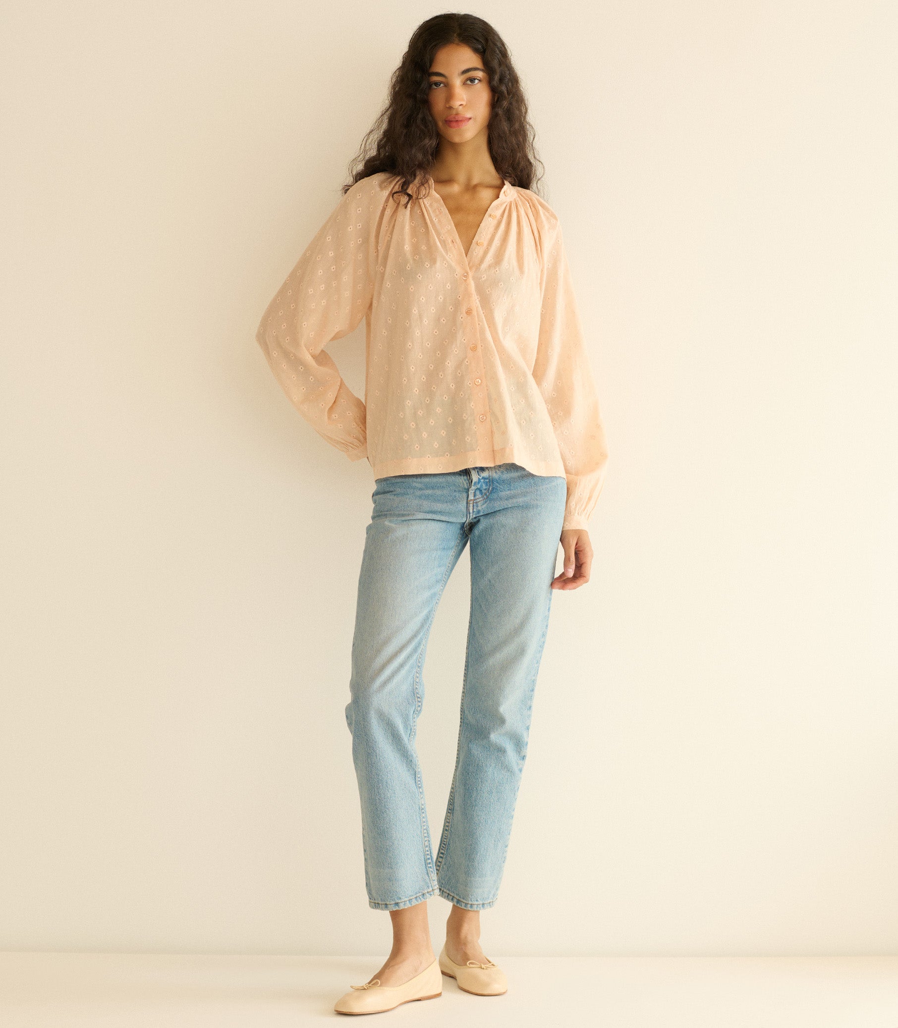 JULIENNE TOP -- PEACH SORBET MARSEILLE EMBROIDERY view 3
