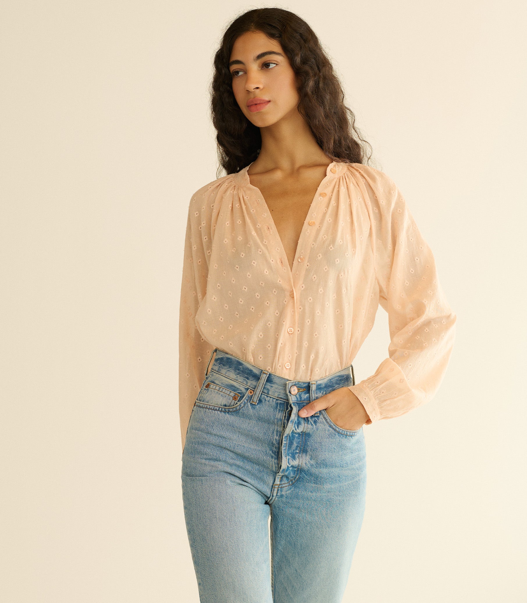 JULIENNE TOP -- PEACH SORBET MARSEILLE EMBROIDERY view 2
