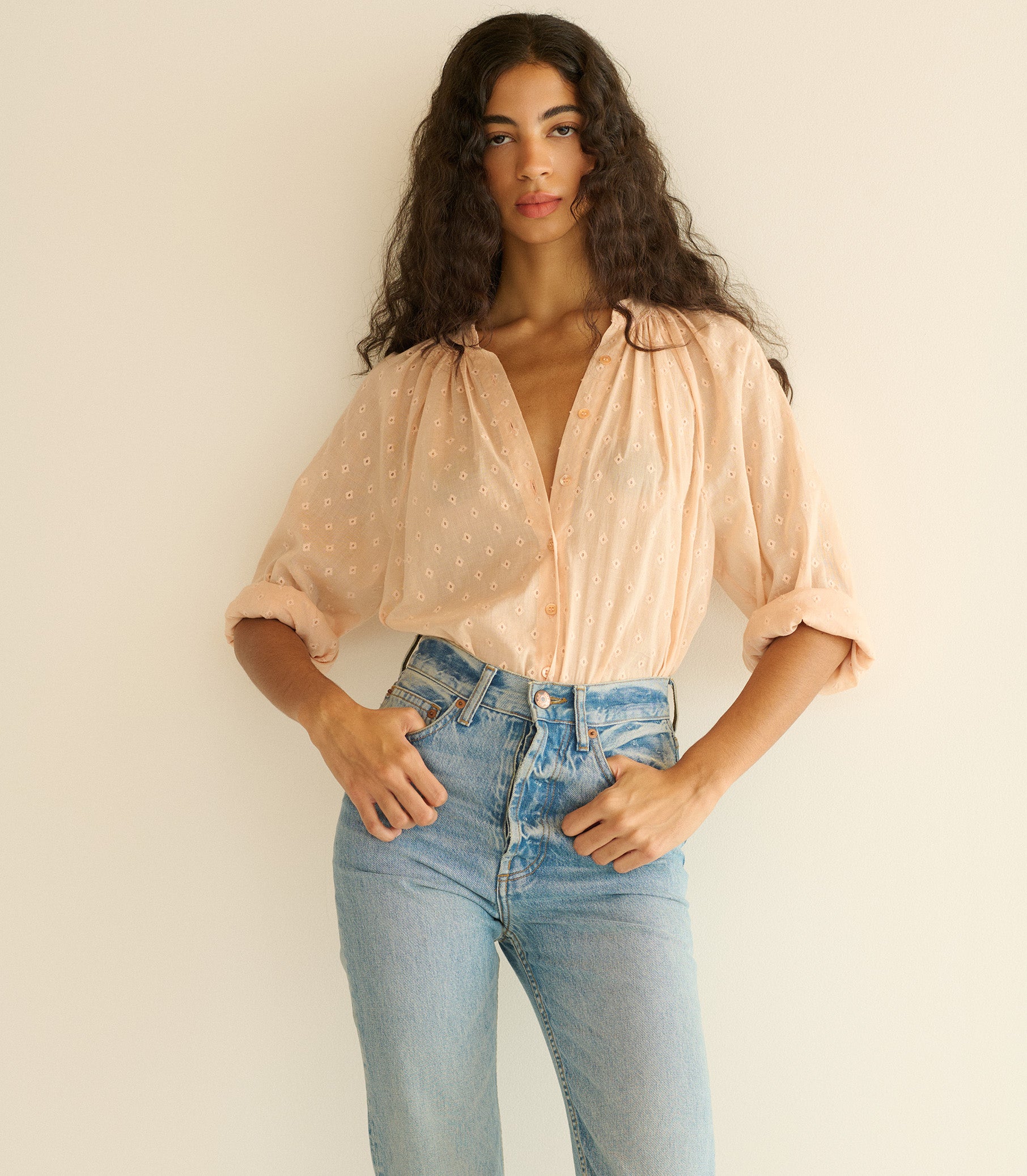 JULIENNE TOP -- PEACH SORBET MARSEILLE EMBROIDERY view 1
