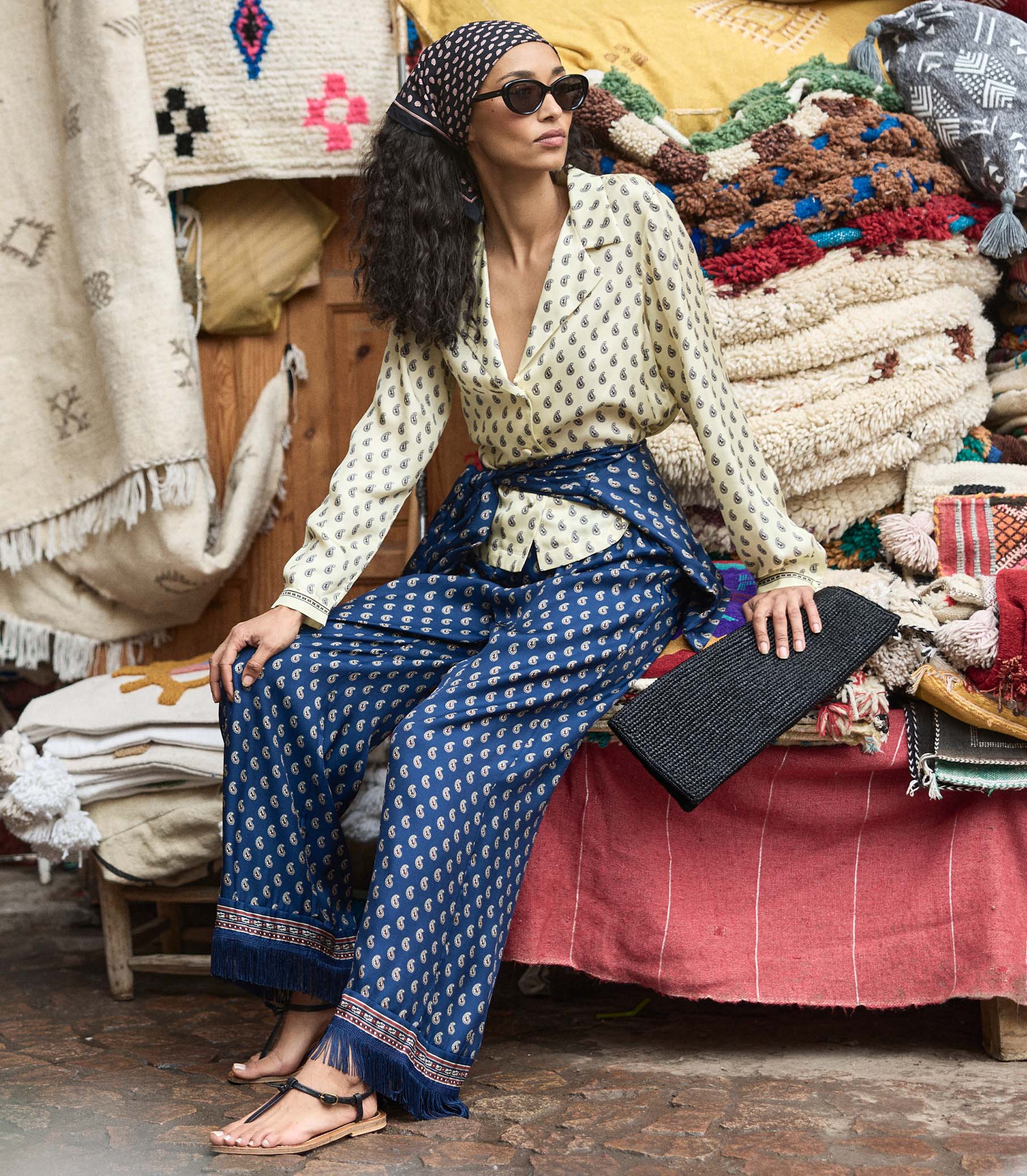 LAVON FRINGE PANT -- BLEU TAORMINA PAISLEY view 3
