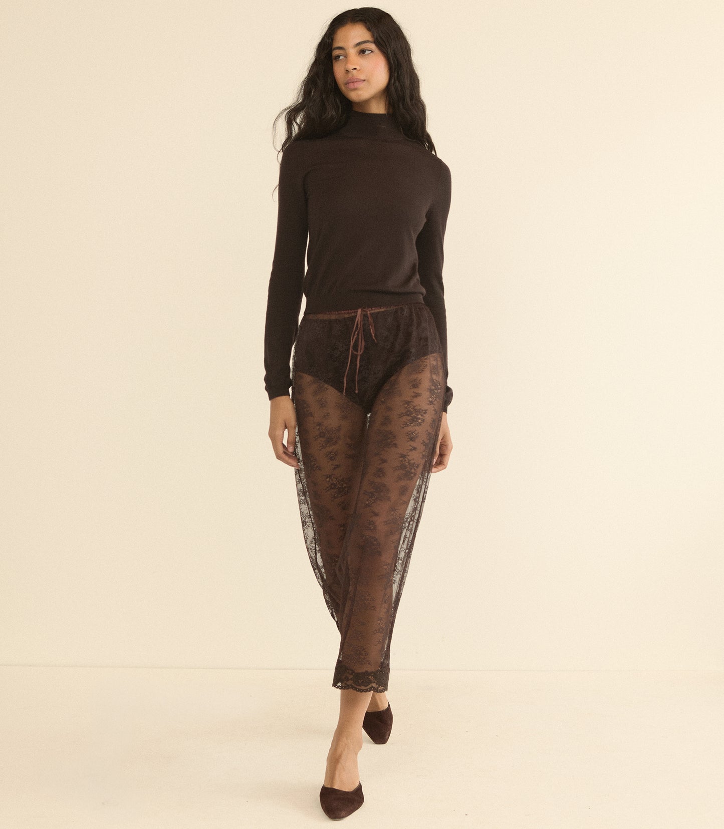 LONI LACE SKIRT SET -- EQUESTRIAN BROWN