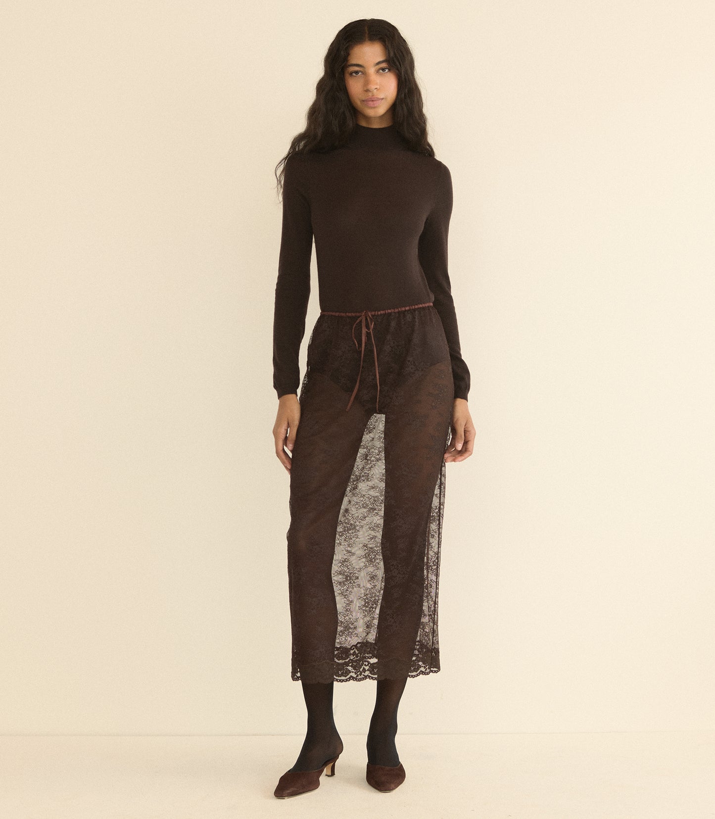 LONI LACE SKIRT SET -- EQUESTRIAN BROWN