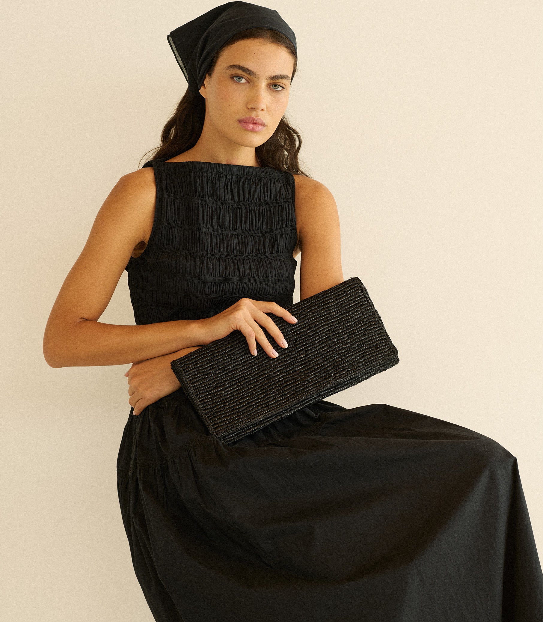 MURIEL CLUTCH -- BLACK RAFFIA view 2
