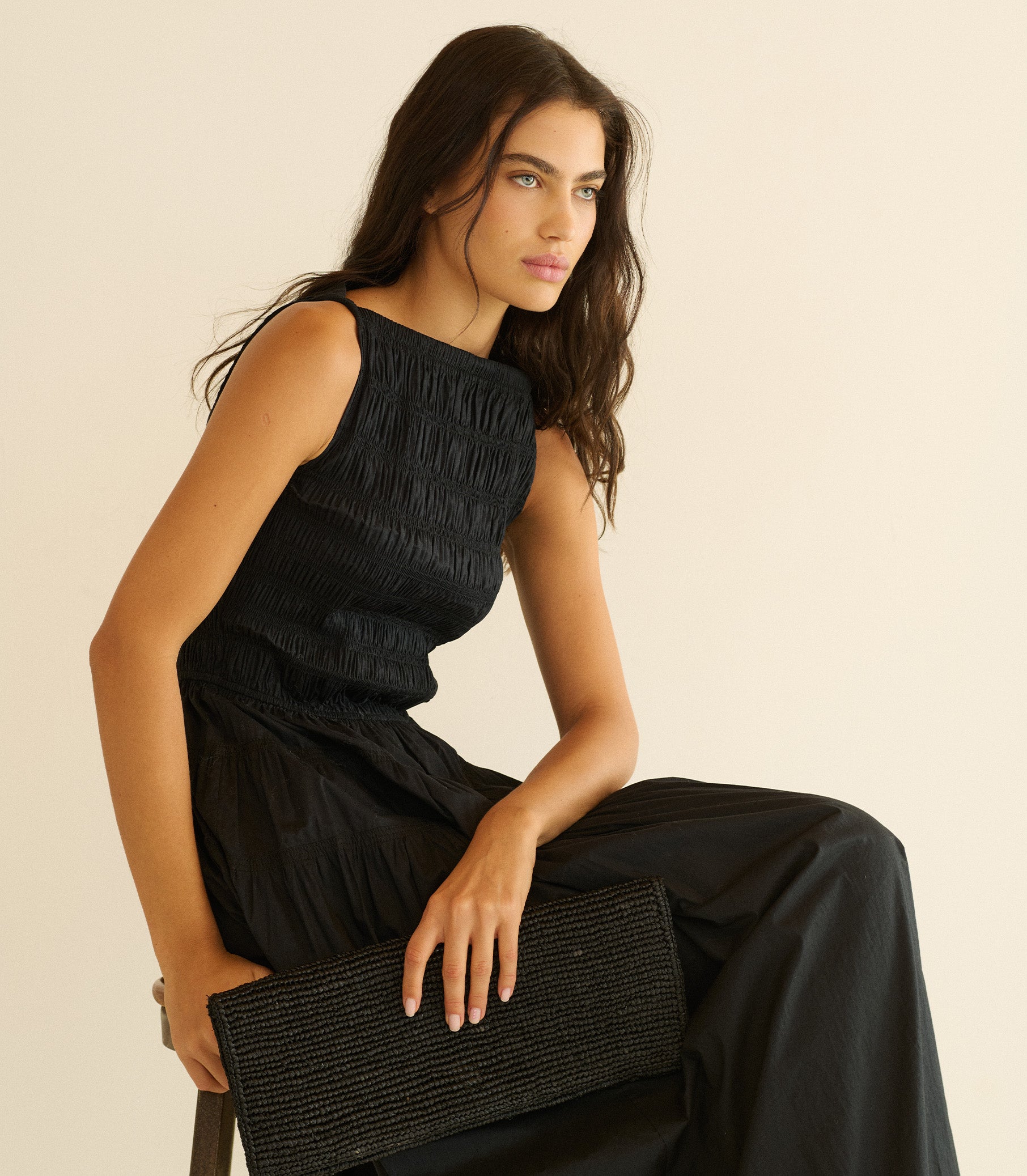 MURIEL CLUTCH -- BLACK RAFFIA view 3
