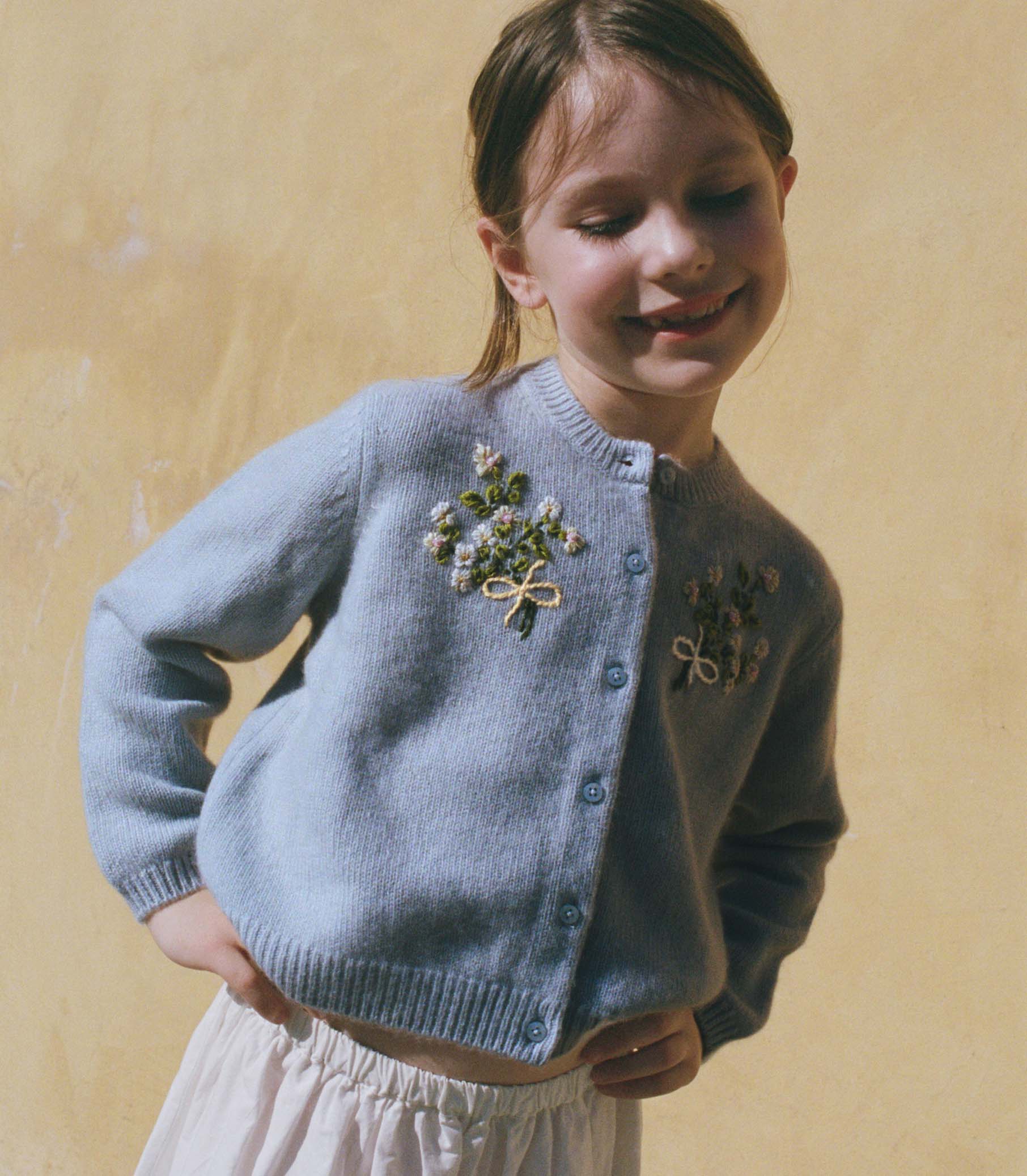 PETIT GARDENIA CASHMERE CARDIGAN -- CLEAR SKY view 3
