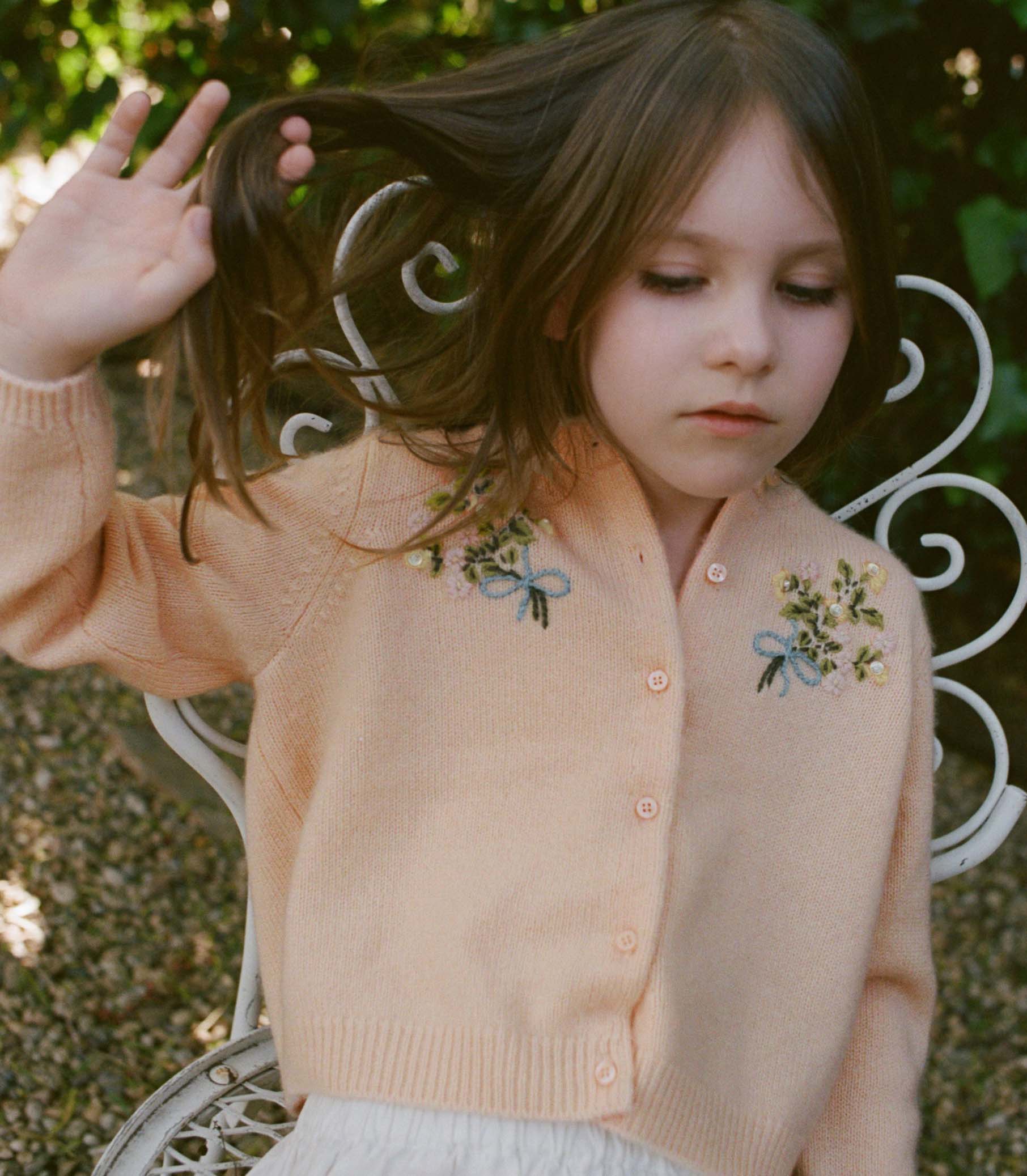 PETIT GARDENIA CASHMERE CARDIGAN -- LIGHT PEACH SORBET view 2
