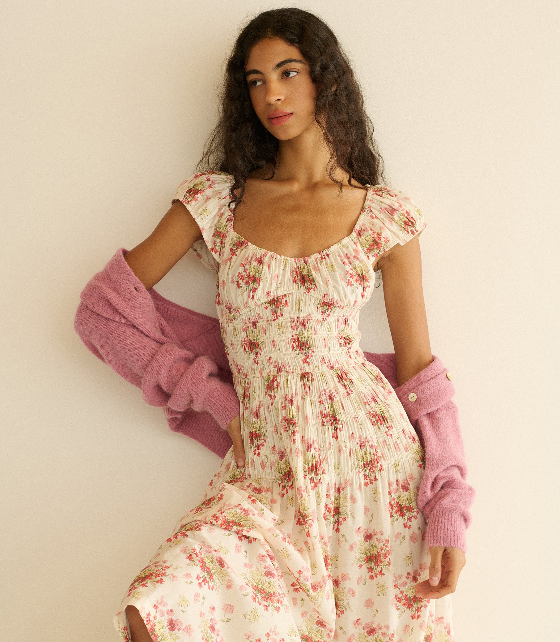 QUINETTE DRESS -- IVORY LANTANA FLORAL view 3
