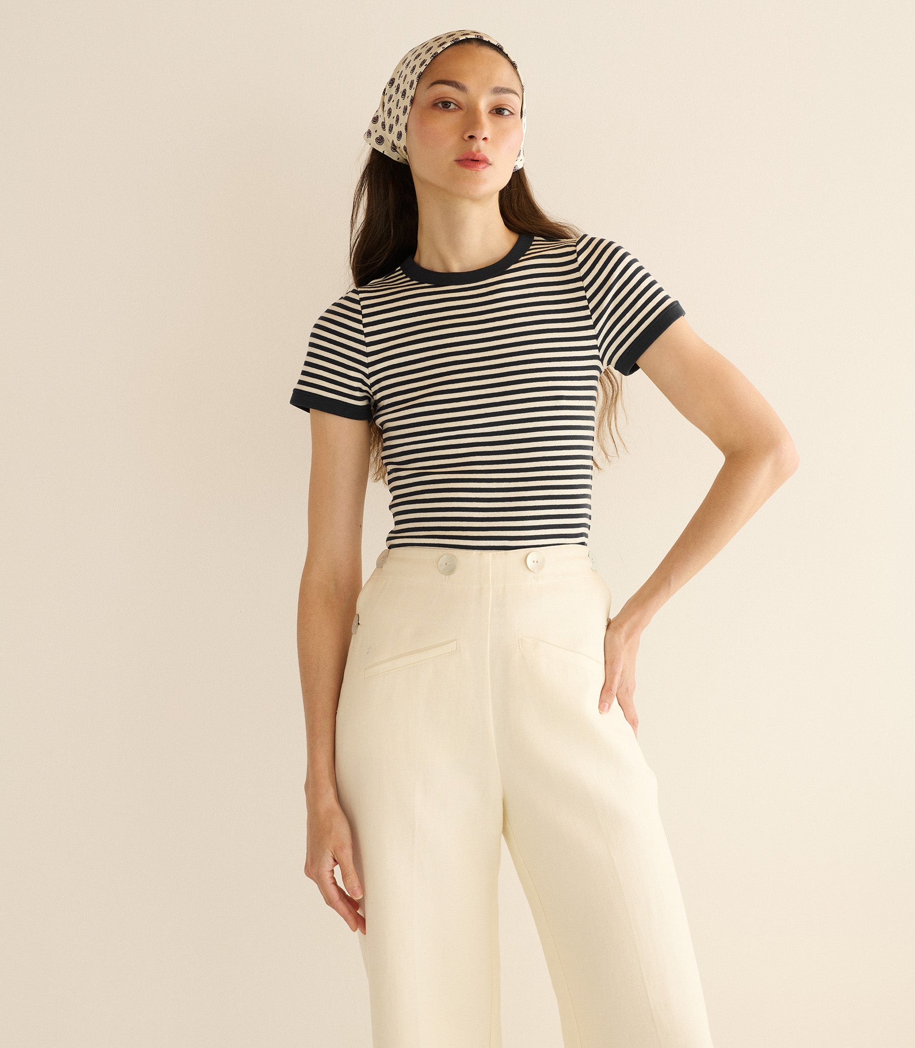 VIVI TEE -- BLACK NANTUCKET STRIPE view 1
